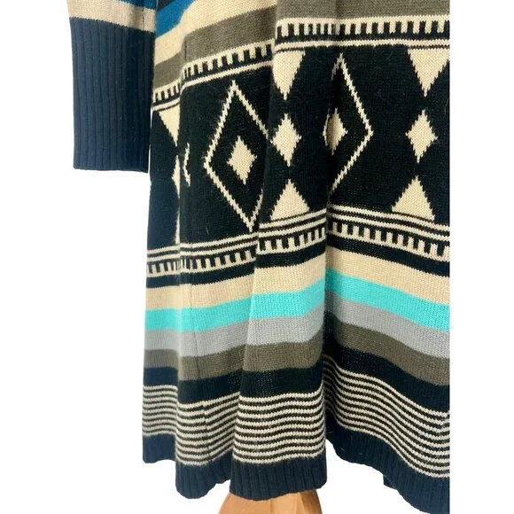 Love Stitch Long Geometric Striped Open Front Waterfall Cardigan Duster - Picture 12 of 16